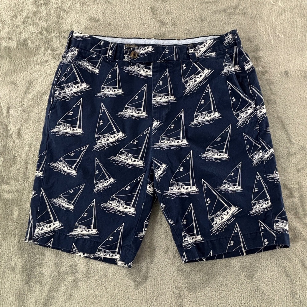 Brooks‎ Brothers Bermuda Short Mens 34 Navy Blue Sailboat Nautical 11" Inseam